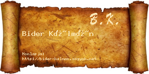 Bider Kálmán névjegykártya